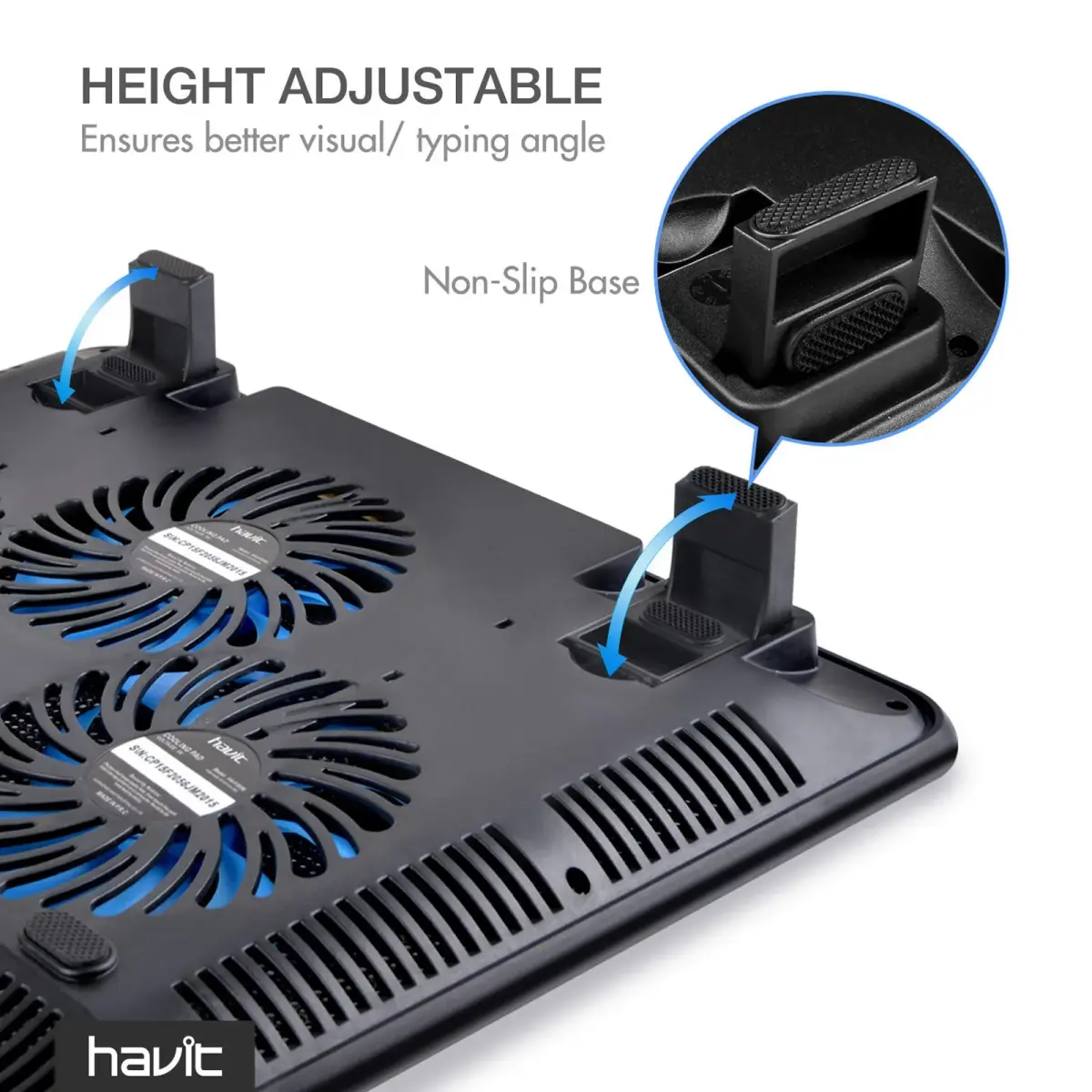 havit HV-F2056 Laptop Cooling Pad for 15.6-17 Inch Laptops, Blue | 3 Quiet USB-Powered Fans, 2 Height Settings - view 7