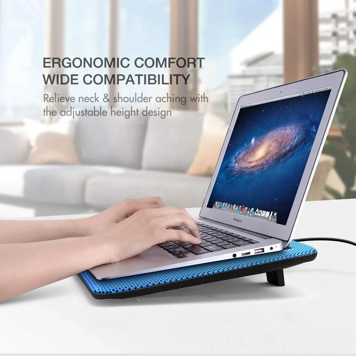 havit HV-F2056 Laptop Cooling Pad for 15.6-17 Inch Laptops, Blue | 3 Quiet USB-Powered Fans, 2 Height Settings - view 9