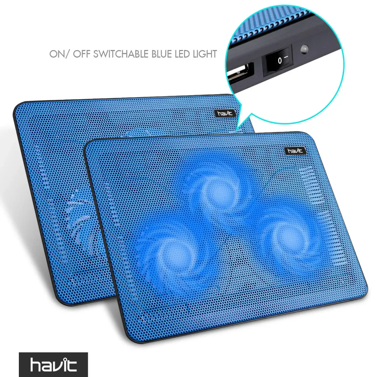havit HV-F2056 Laptop Cooling Pad for 15.6-17 Inch Laptops, Blue | 3 Quiet USB-Powered Fans, 2 Height Settings - view 3