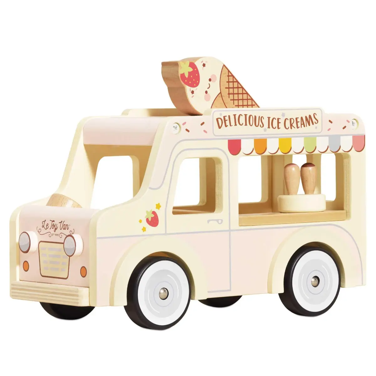 Le Toy Van Dolly Ice Cream Van Play Set for Doll Houses | Traditional Pink Wood, Ages 3+ - main product image