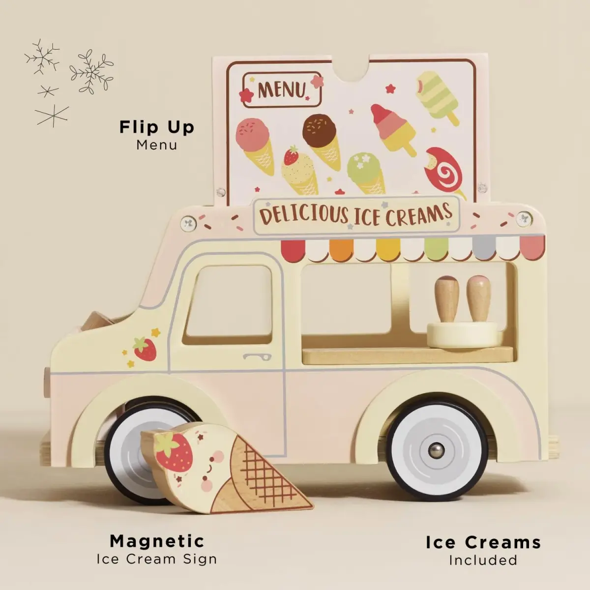 Le Toy Van Dolly Ice Cream Van Play Set for Doll Houses | Traditional Pink Wood, Ages 3+ - view 2