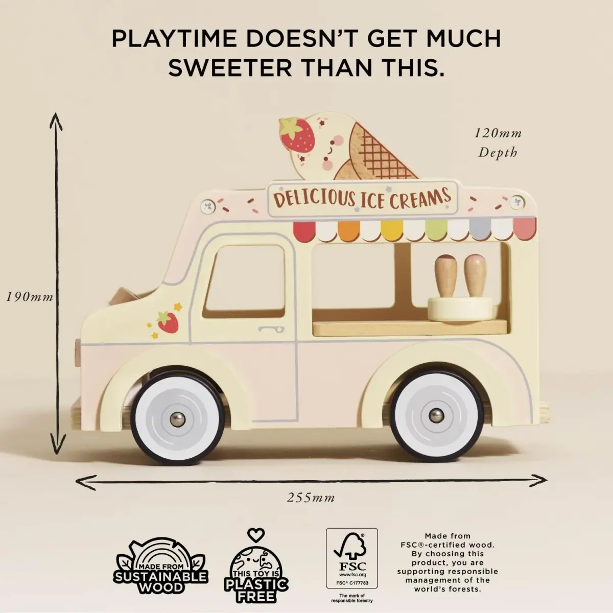 Le Toy Van Dolly Ice Cream Van Play Set for Doll Houses | Traditional Pink Wood, Ages 3+ - view 4