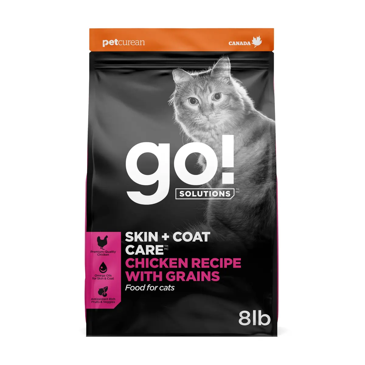 Go! Solutions Skin + Coat Care Chicken Dry Cat Food 8 lb | Supports Healthy Fur & Skin - main product image