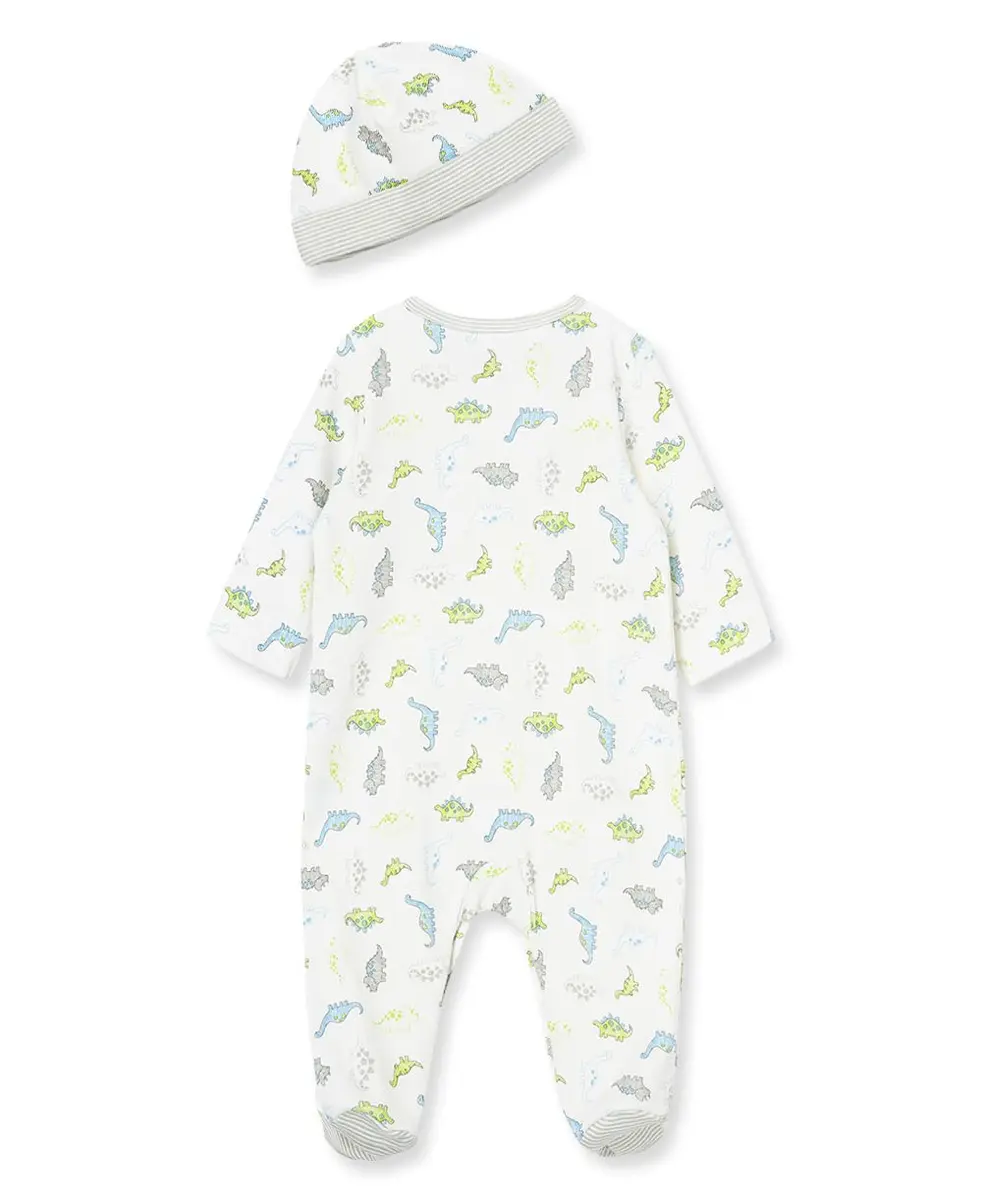 Little Me Baby Boys' 2-Piece Cotton Tiny Dinos Footie & Cap Set Newborn | Soft, Comfortable & Easy Diaper Change - view 3