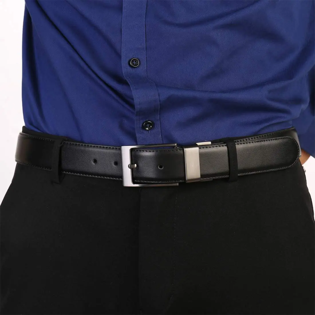 beltox fine Men's Reversible Leather Dress Belt 1.25" Wide with Rotating Buckle | Black/Cognac, Size 52-54 (39"-40" Waist) - view 5