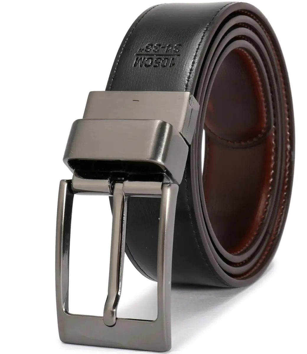 beltox fine Men's Reversible Leather Dress Belt 1.25" Wide with Rotating Buckle | Black/Cognac, Size 52-54 (39"-40" Waist) - view 3