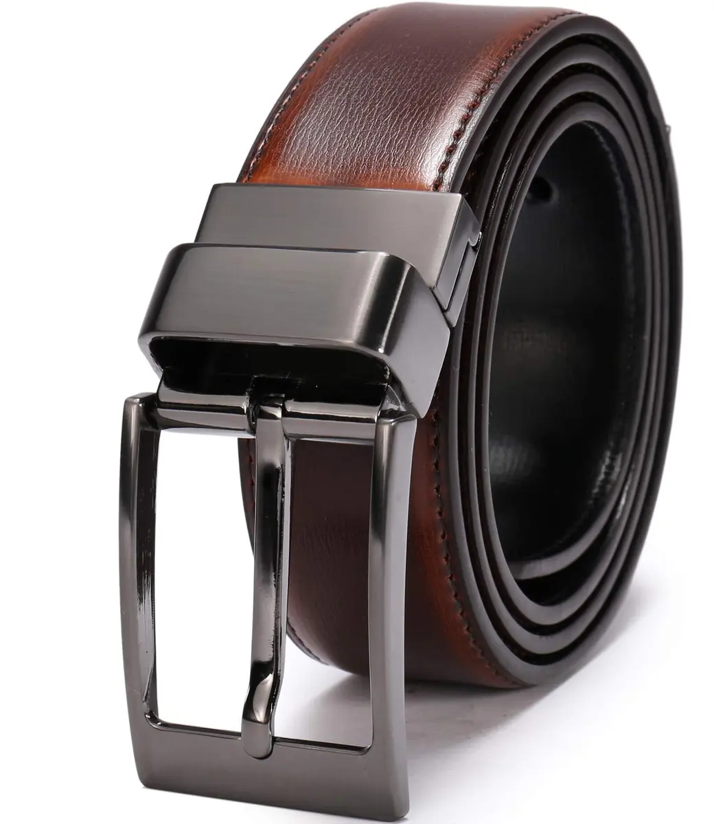 beltox fine Men's Reversible Leather Dress Belt 1.25" Wide with Rotating Buckle | Black/Cognac, Size 52-54 (39"-40" Waist) - view 4
