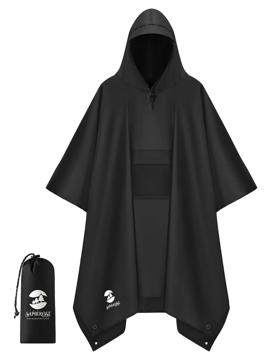 SaphiRose Double Layer Rain Poncho, Waterproof Thick Hooded Raincoat 3-in-1 | All-Weather Emergency Gear - main product image