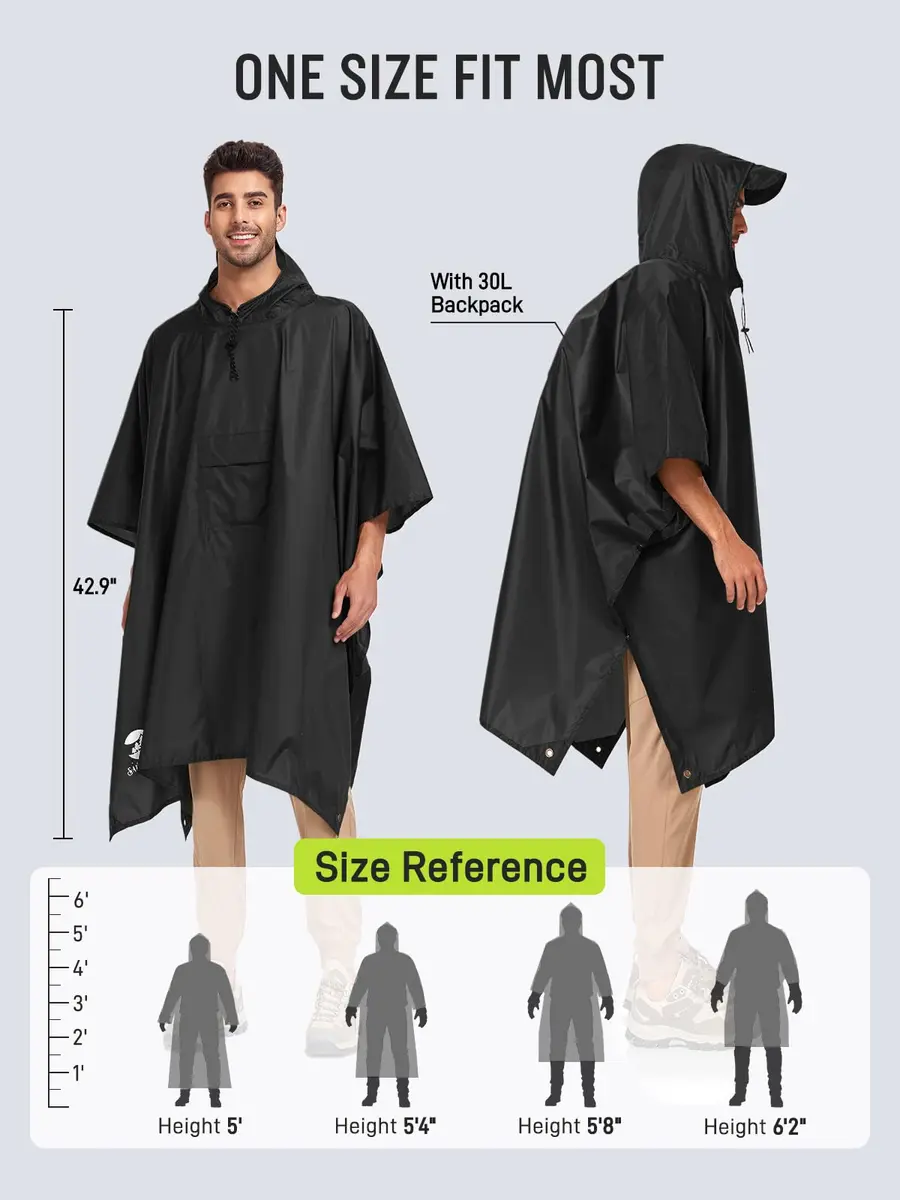 SaphiRose Double Layer Rain Poncho, Waterproof Thick Hooded Raincoat 3-in-1 | All-Weather Emergency Gear - view 2