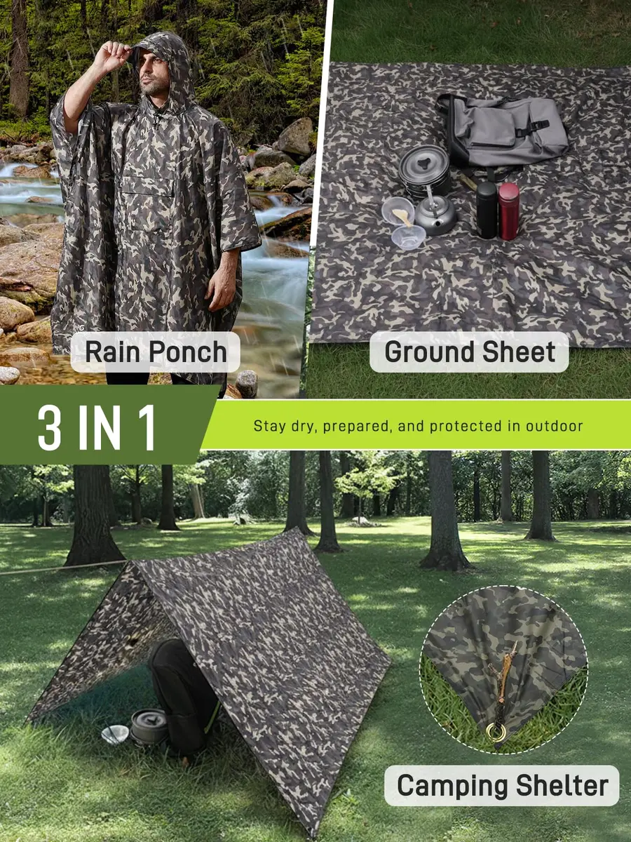 SaphiRose Double Layer Rain Poncho, Waterproof Thick Hooded Raincoat 3-in-1 | All-Weather Emergency Gear - view 3