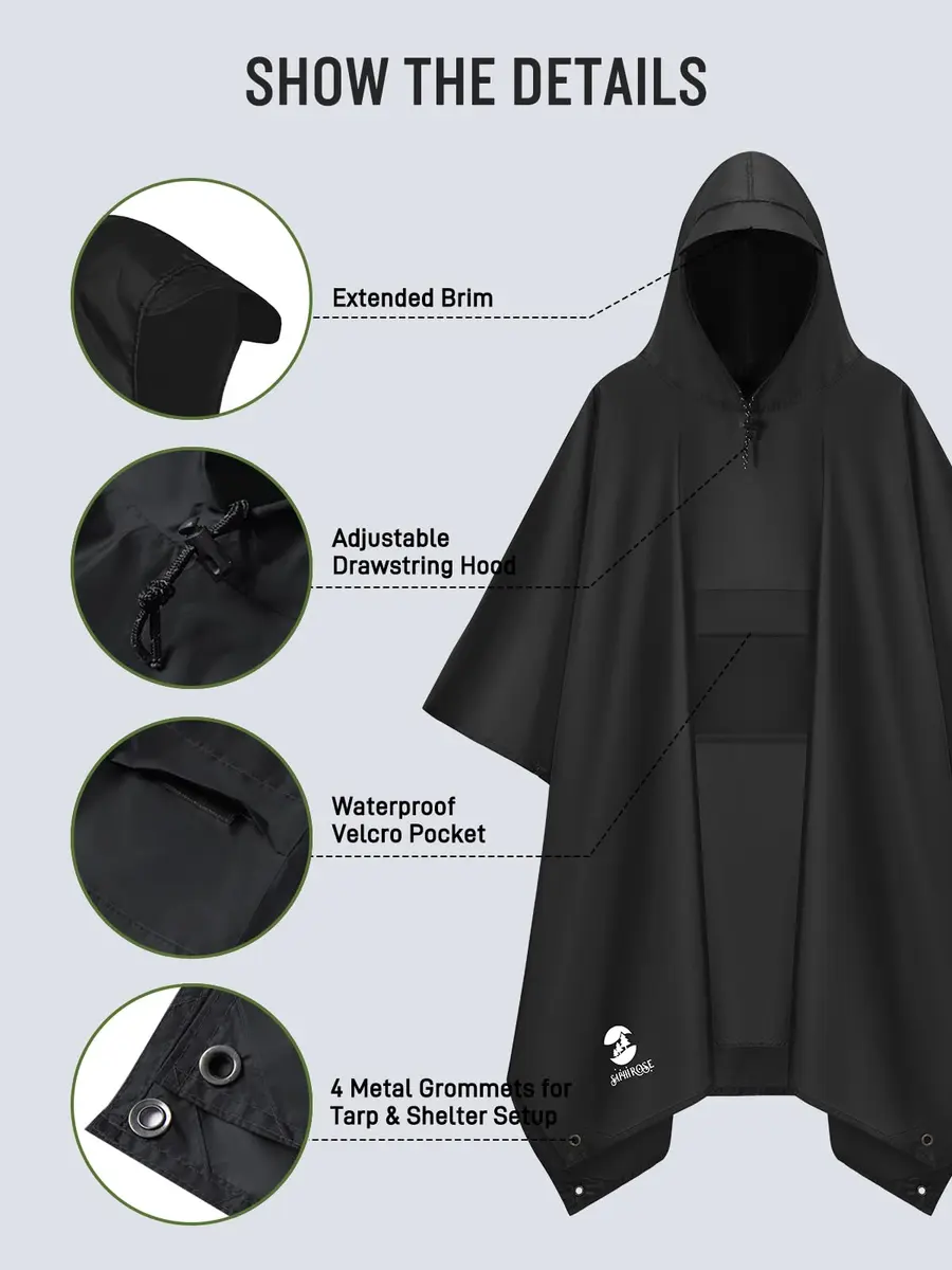 SaphiRose Double Layer Rain Poncho, Waterproof Thick Hooded Raincoat 3-in-1 | All-Weather Emergency Gear - view 4