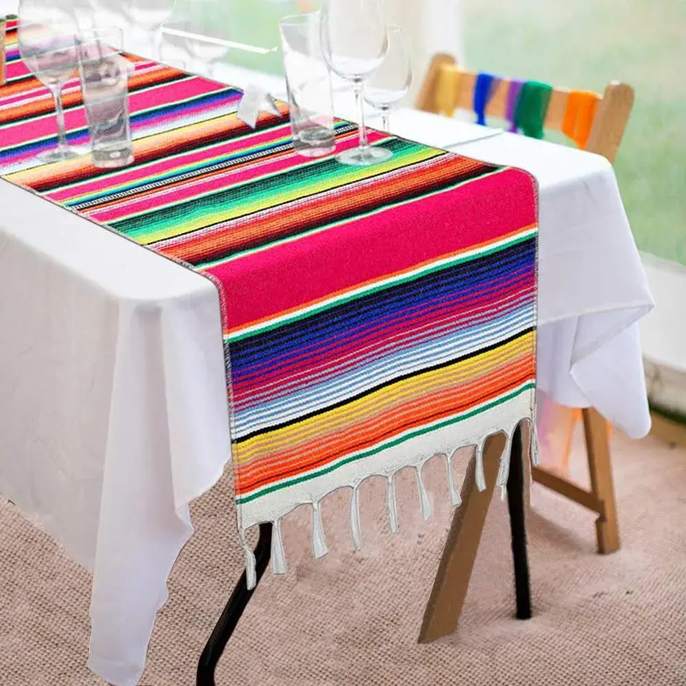 Hxezoc Mexican Serape Table Runner 35cm x 213cm (14 x 84 Inch) | Festive Cotton Tablecloth for Parties - main product image