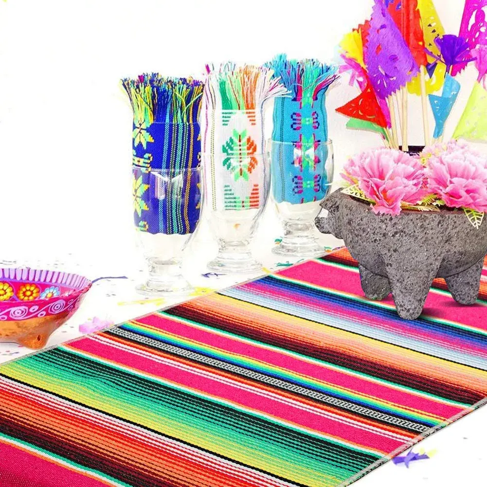 Hxezoc Mexican Serape Table Runner 35cm x 213cm (14 x 84 Inch) | Festive Cotton Tablecloth for Parties - view 5