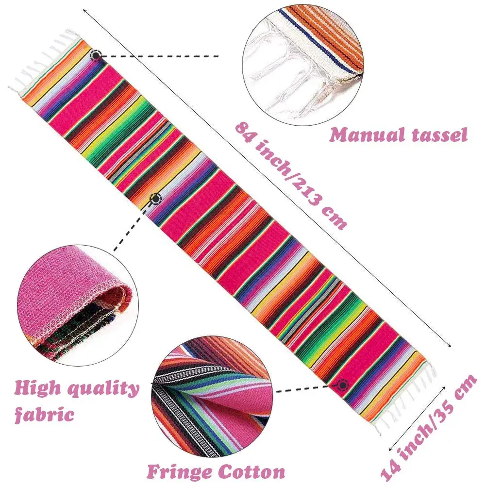 Hxezoc Mexican Serape Table Runner 35cm x 213cm (14 x 84 Inch) | Festive Cotton Tablecloth for Parties - view 2