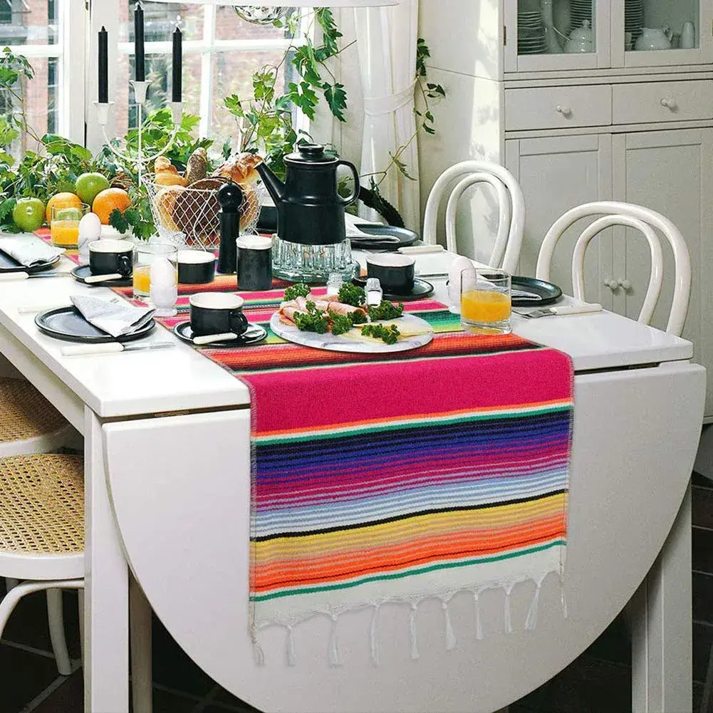 Hxezoc Mexican Serape Table Runner 35cm x 213cm (14 x 84 Inch) | Festive Cotton Tablecloth for Parties - view 3