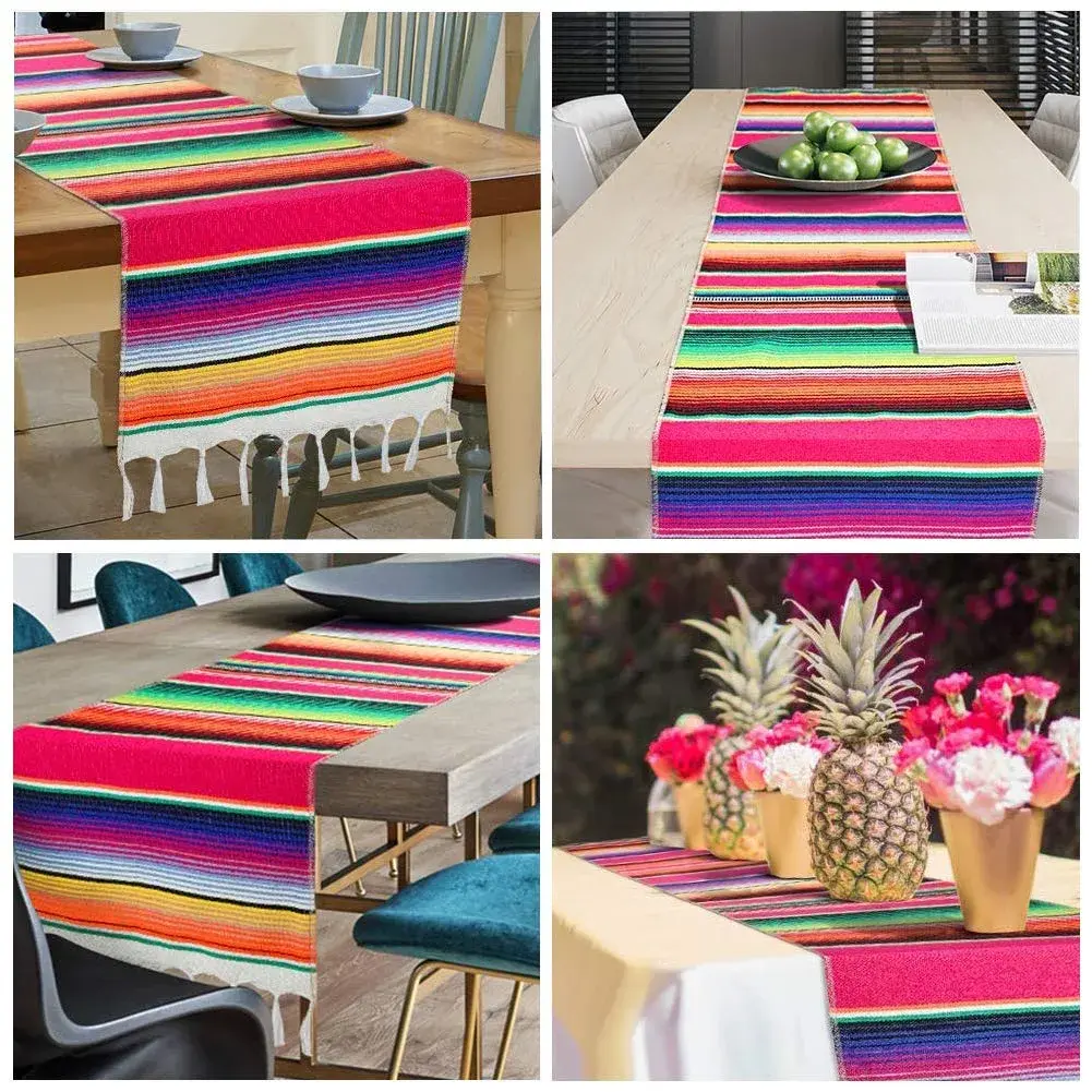 Hxezoc Mexican Serape Table Runner 35cm x 213cm (14 x 84 Inch) | Festive Cotton Tablecloth for Parties - view 4