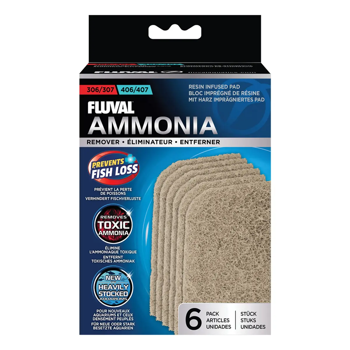 Fluval Ammonia Remover Pad 6-Pack | For Fluval 306/406, 307/407 Canister Filters - main product image