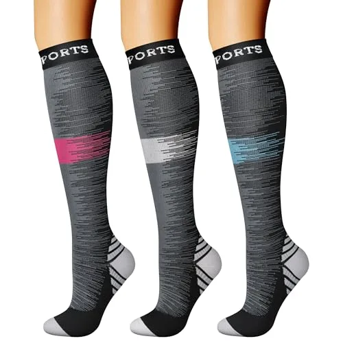 CHARMKING Compression Socks for Women & Men (3 Pairs, L/XL, Multi 24) | 15-20 mmHg Medical Grade Support - main product image