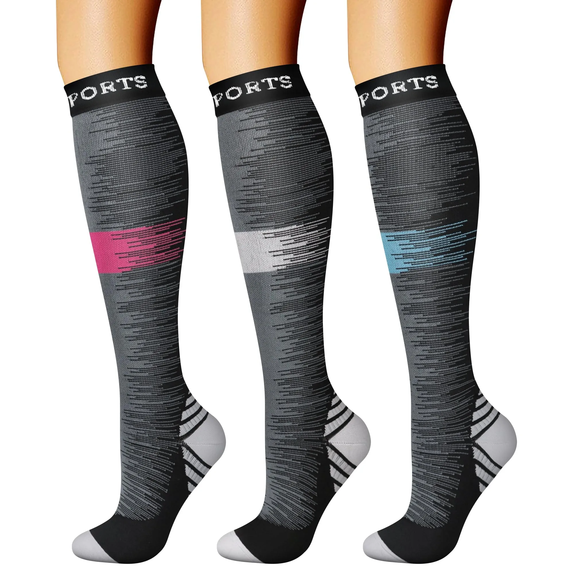 CHARMKING Compression Socks for Women & Men (3 Pairs) 15-20 mmHg | USA Imported for Circulation Support - main product image
