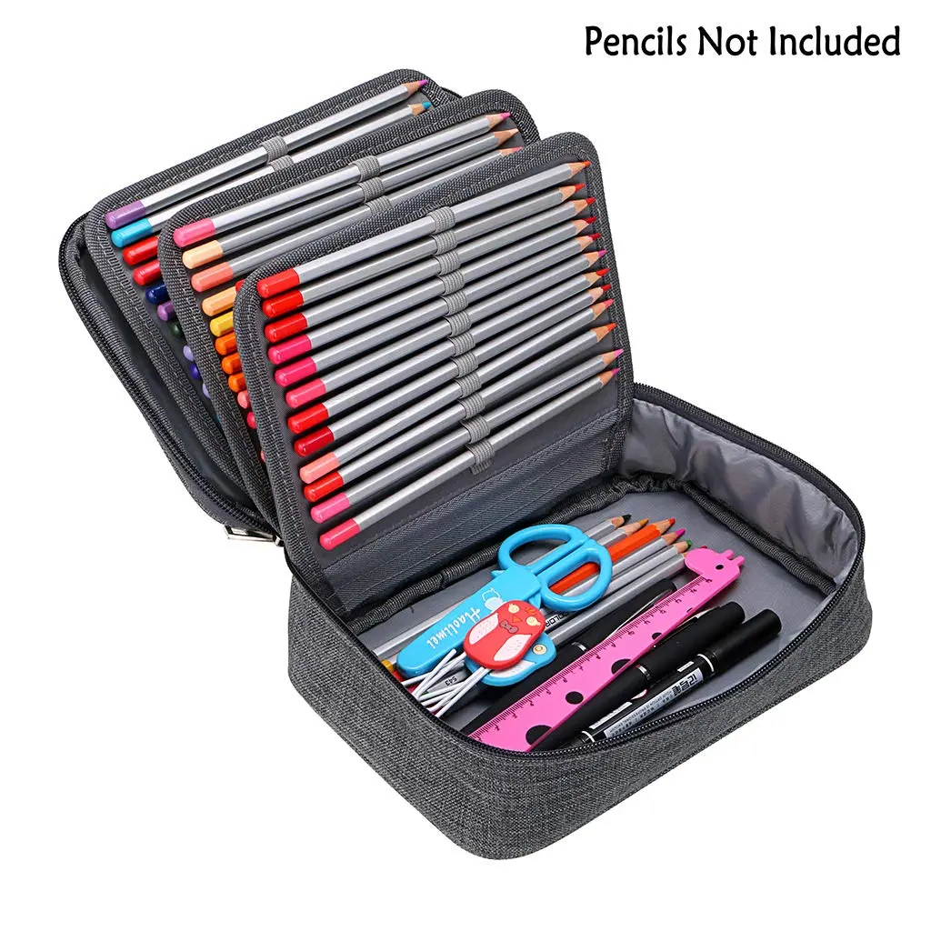 BTSKY High Capacity Zipper Pens Pencil Case- Multi-Functional Stationery Pencil Pouch 72 Slots Grey | Portable & Lightweight for Art & School - view 2