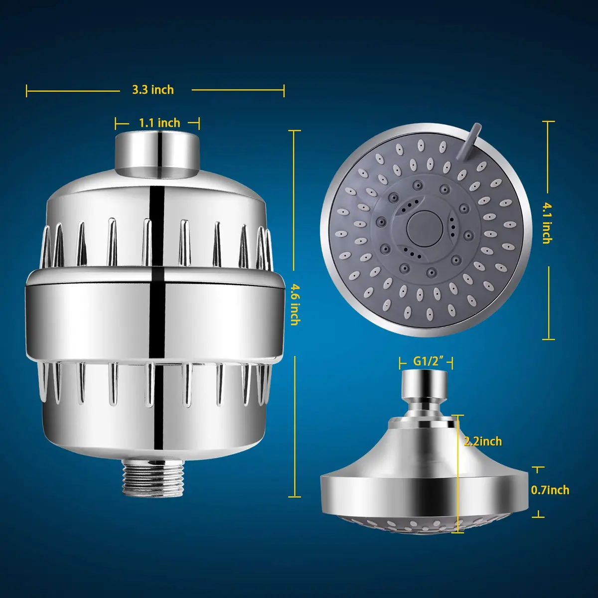 FEELSO Fixed Shower Head with 15-Stage Filter 1.8 GPM Chrome | Purifies Water for Healthier Showers - view 5