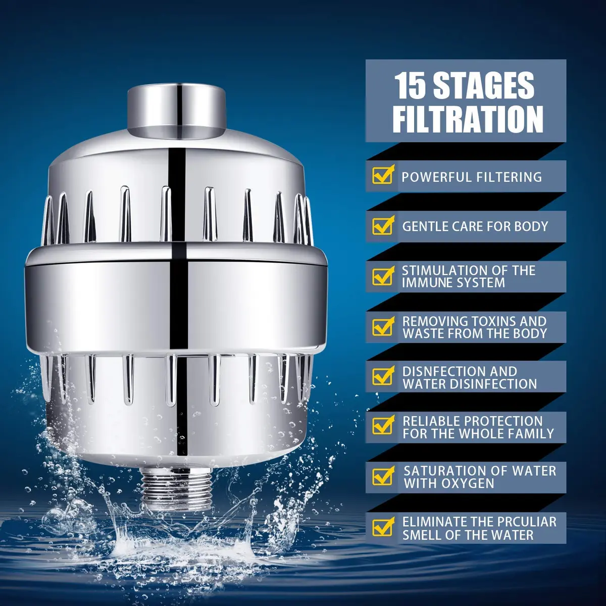 FEELSO Fixed Shower Head with 15-Stage Filter 1.8 GPM Chrome | Purifies Water for Healthier Showers - view 2