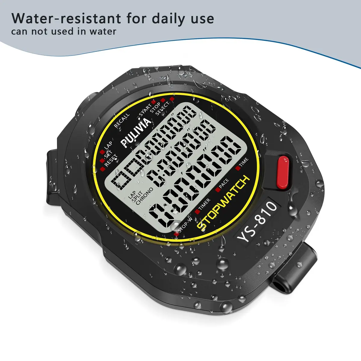 PULIVIA Digital Stopwatch Timer Multi Splits/Laps with Countdown, Alarm, Pace Mode | 1/100 Second Accuracy - view 5