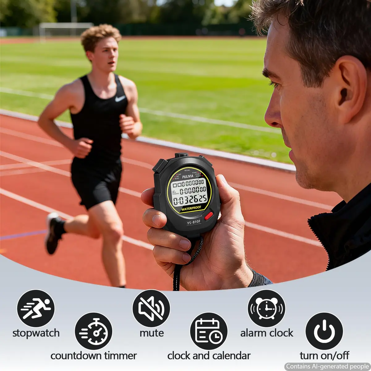 PULIVIA Digital Stopwatch Timer Multi Splits/Laps with Countdown, Alarm, Pace Mode | 1/100 Second Accuracy - view 2