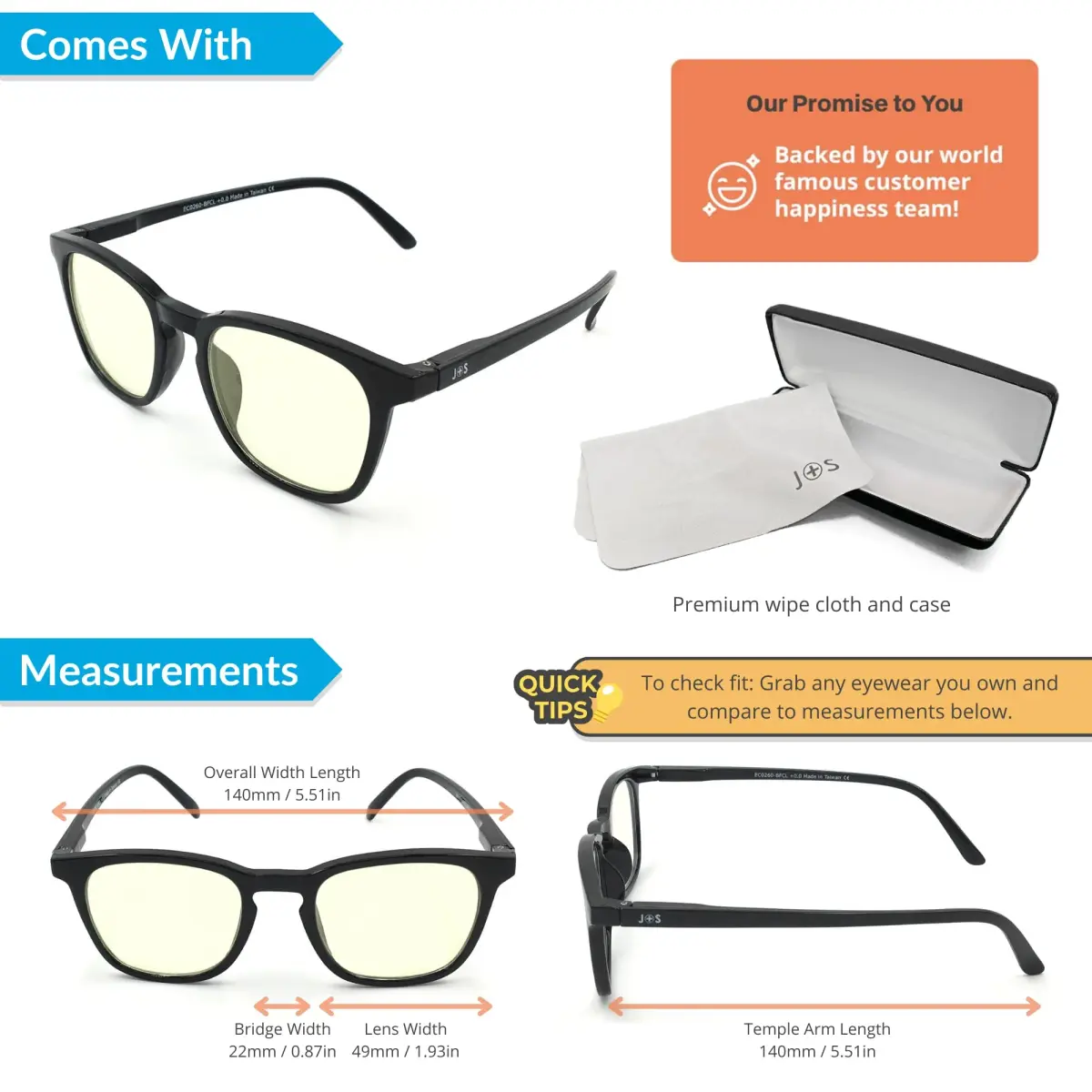J+S Blue Light Blocking Glasses, Puhou Square Black Frame, LCD Lens (49mm Lens Width, 140mm Arm Length) | Blocks 90% Harmful Blue Light - view 4
