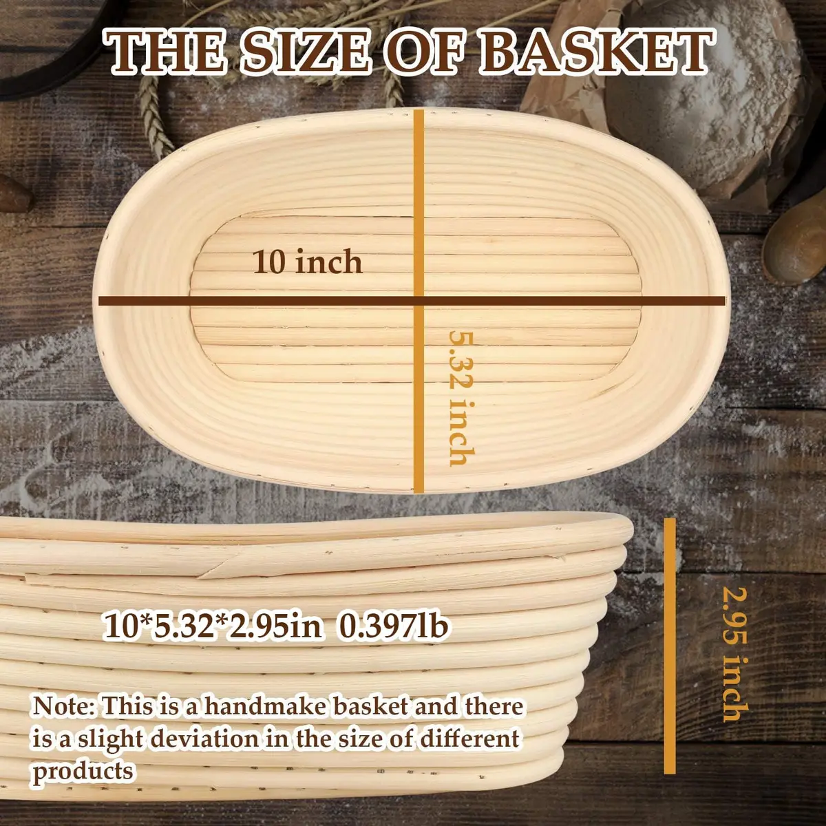 Sondiko Oval Rattan Bread Proofing Basket 24.5cm (9.6") | Handmade for Sourdough Baking - view 2