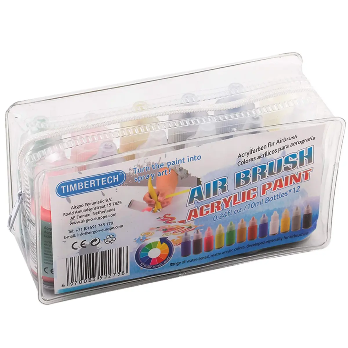 TIMBERTECH Acrylic Airbrush Paint Set 12x10ml (0.34 Fl Oz) | Professional Water-Based Vivid Colors for Artists, Students, Beginners - view 2