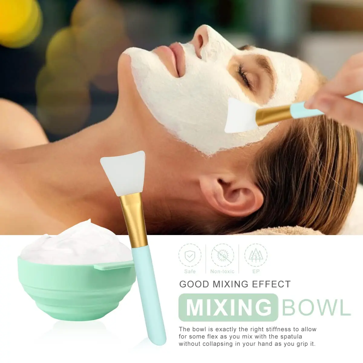 Plazuria Face Mask Mixing Bowl Set, 5 in 1 DIY Kit with Silicone Face Mask Brush & Soft Face Brushes - view 6
