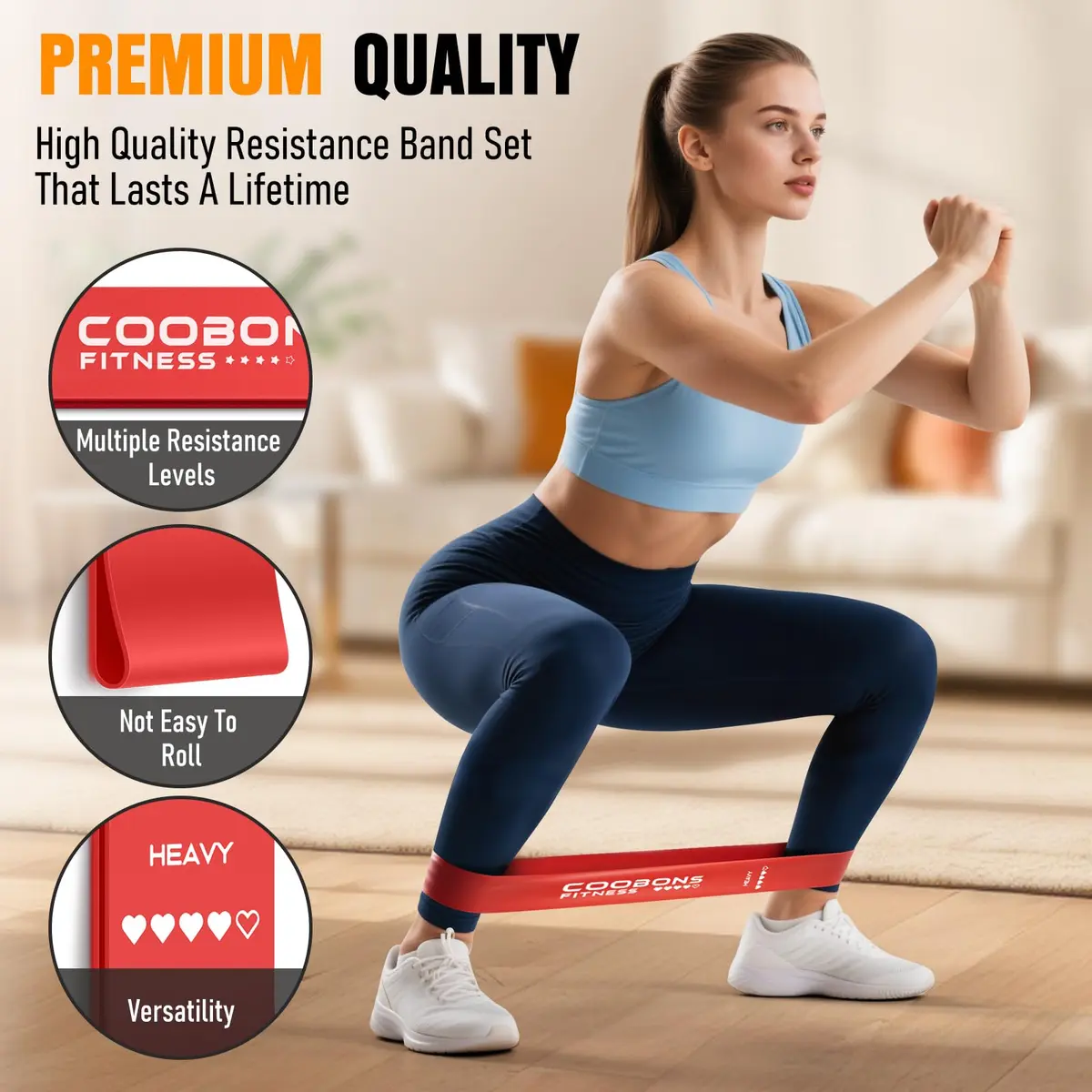 COOBONS FITNESS Resistance Bands for Women and Men | 50LB Exercise Loop Bands for Yoga, Pilates, Rehab, Home Workout - view 5
