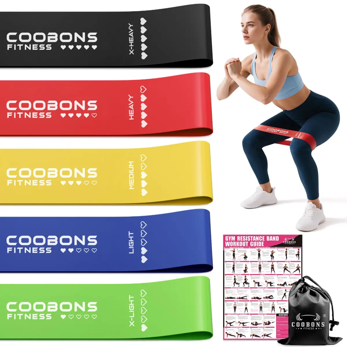 COOBONS FITNESS Resistance Bands for Women and Men | 50LB Exercise Loop Bands for Yoga, Pilates, Rehab, Home Workout - view 9