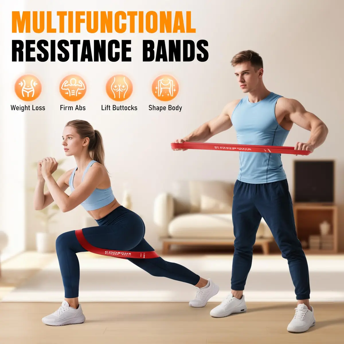COOBONS FITNESS Resistance Bands for Women and Men | 50LB Exercise Loop Bands for Yoga, Pilates, Rehab, Home Workout - view 2