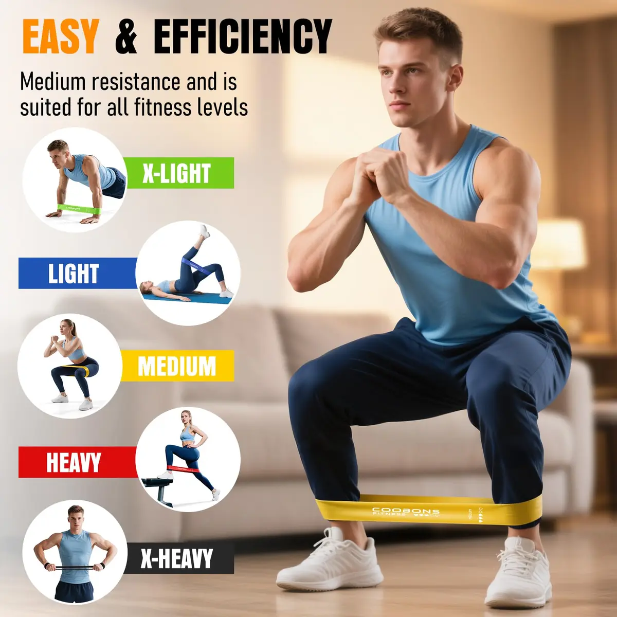 COOBONS FITNESS Resistance Bands for Women and Men | 50LB Exercise Loop Bands for Yoga, Pilates, Rehab, Home Workout - view 3