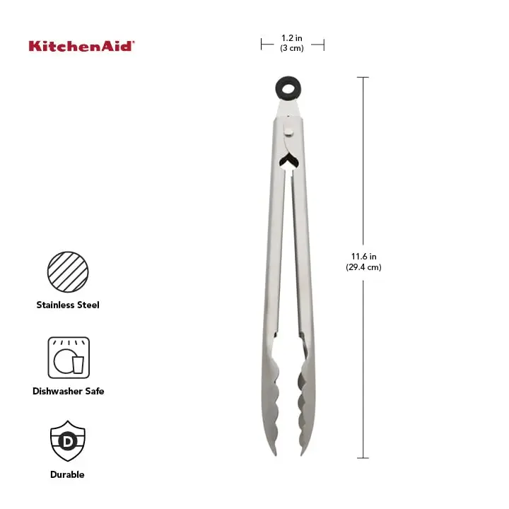 KitchenAid Stainless Steel Utility Tongs 11.6 Inches | Dishwasher Safe & Locking Mechanism - view 2