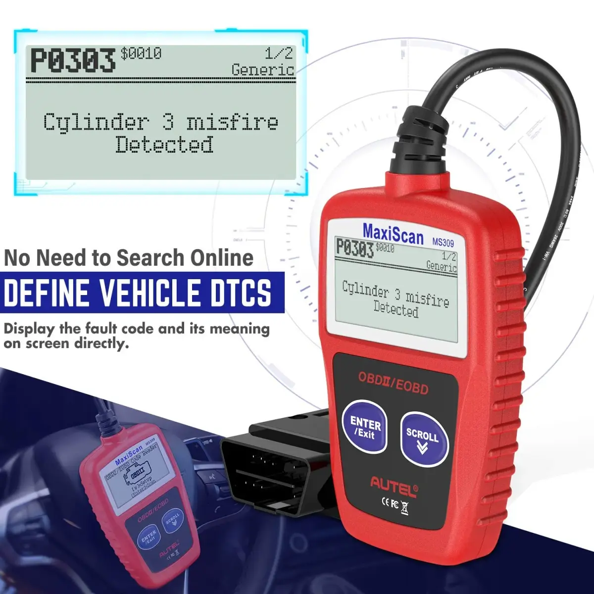 Autel OBD2 Scanner MS309 Universal Car Engine Fault Code Reader | Reads & Clears Codes - view 5