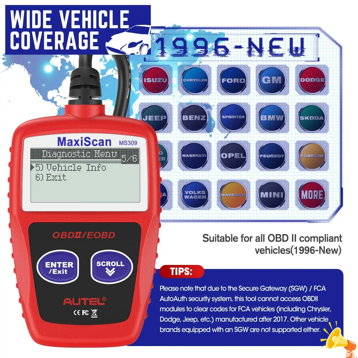 Autel OBD2 Scanner MS309 Universal Car Engine Fault Code Reader | Reads & Clears Codes - view 7