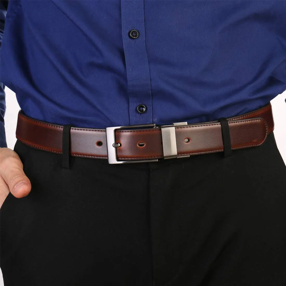 beltox fine Men's Dress Belt Leather Reversible 1.25" Wide | Formal & Casual Dual-Side Belt - view 6