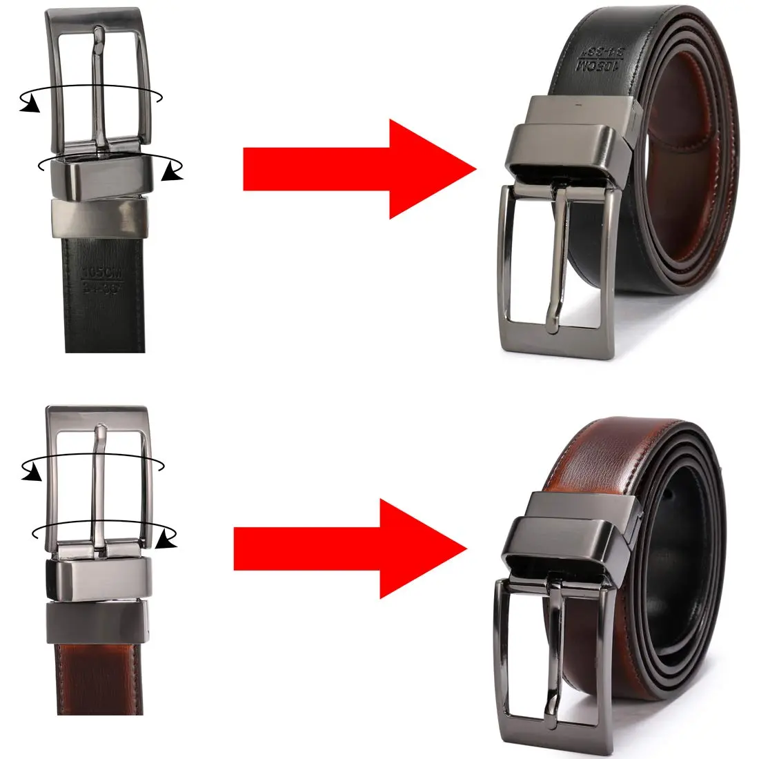 beltox fine Men's Dress Belt Leather Reversible 1.25" Wide | Formal & Casual Dual-Side Belt - view 2