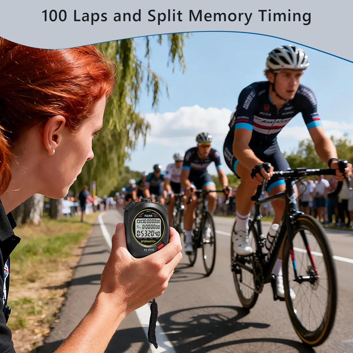 PULIVIA Digital Stopwatch Timer Multi Splits/Laps 100 Splits/Laps Stopwatch with Countdown Alarm Clock Date, Memory Recall 3-Rows Display, Ideal for Coaches Referee PE-teacher - view 4