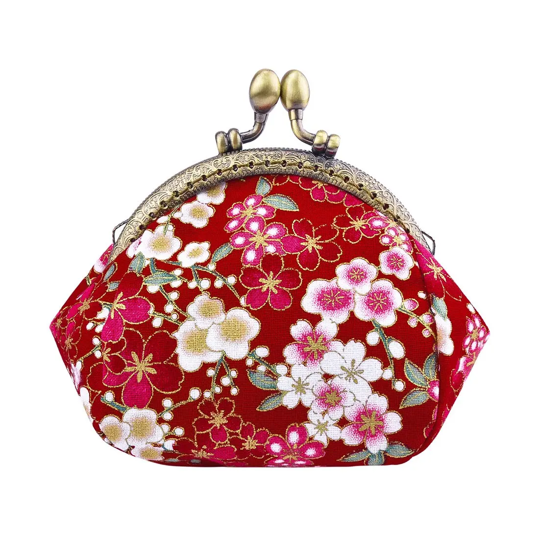 Oyachic Coin Purse, Floral Change Purse, Vintage Coin Pouch, Small Wallet with Kiss Lock Clasp for Women, Girls, Red | Compact & Durable Canvas - main product image