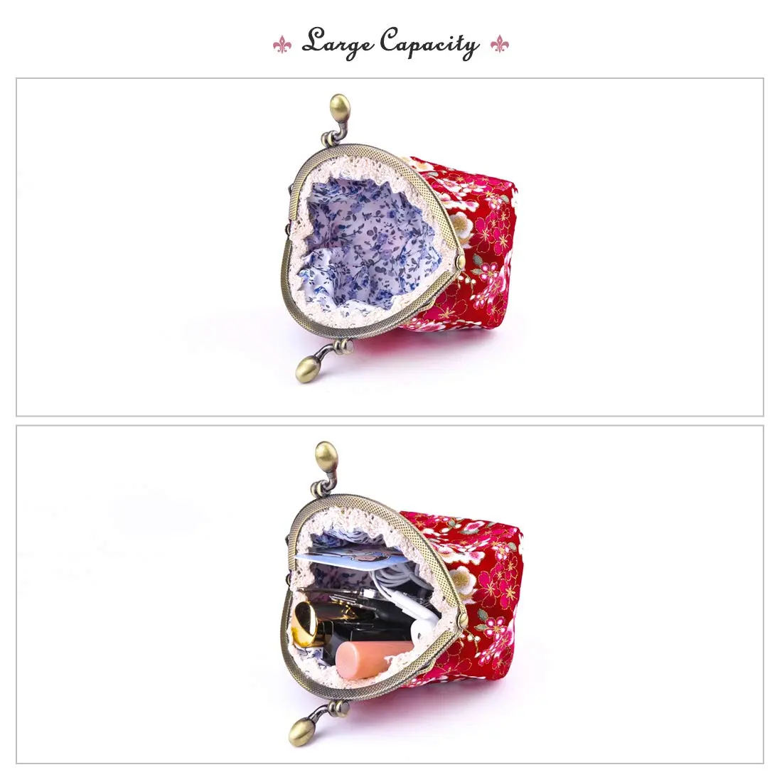Oyachic Coin Purse, Floral Change Purse, Vintage Coin Pouch, Small Wallet with Kiss Lock Clasp for Women, Girls, Red | Compact & Durable Canvas - view 5