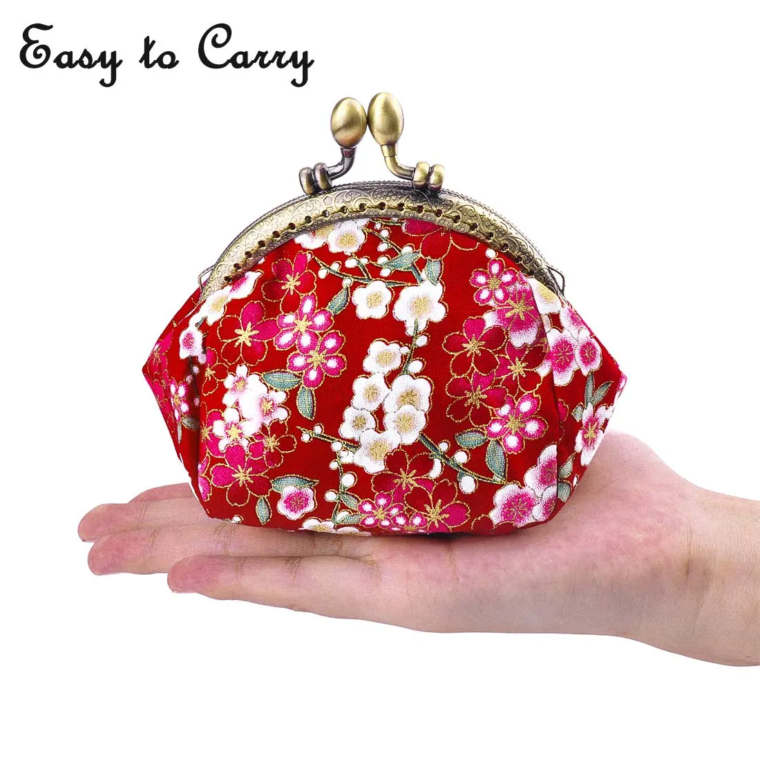 Oyachic Coin Purse, Floral Change Purse, Vintage Coin Pouch, Small Wallet with Kiss Lock Clasp for Women, Girls, Red | Compact & Durable Canvas - view 6