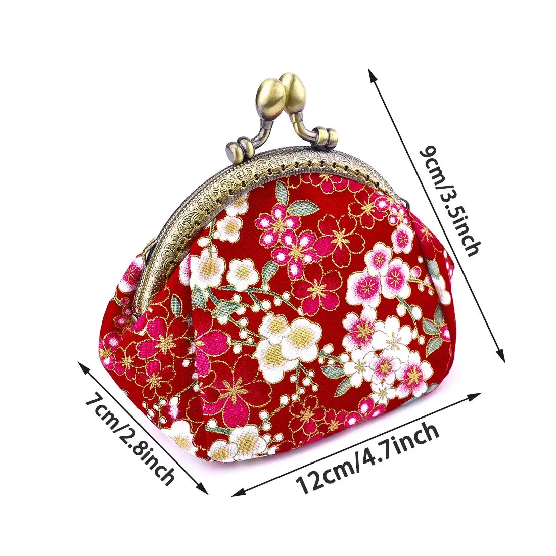 Oyachic Coin Purse, Floral Change Purse, Vintage Coin Pouch, Small Wallet with Kiss Lock Clasp for Women, Girls, Red | Compact & Durable Canvas - view 7