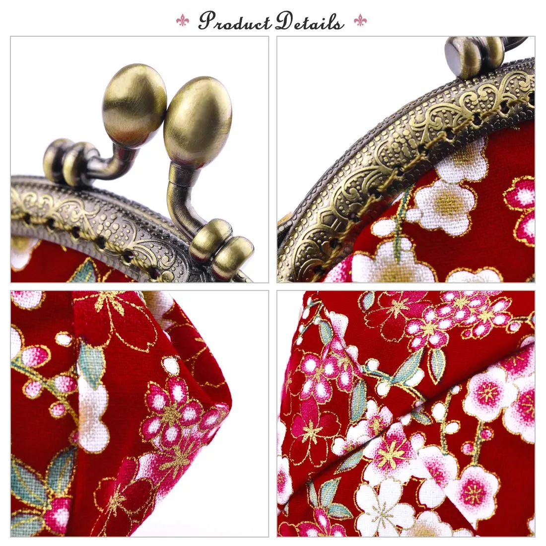 Oyachic Coin Purse, Floral Change Purse, Vintage Coin Pouch, Small Wallet with Kiss Lock Clasp for Women, Girls, Red | Compact & Durable Canvas - view 4