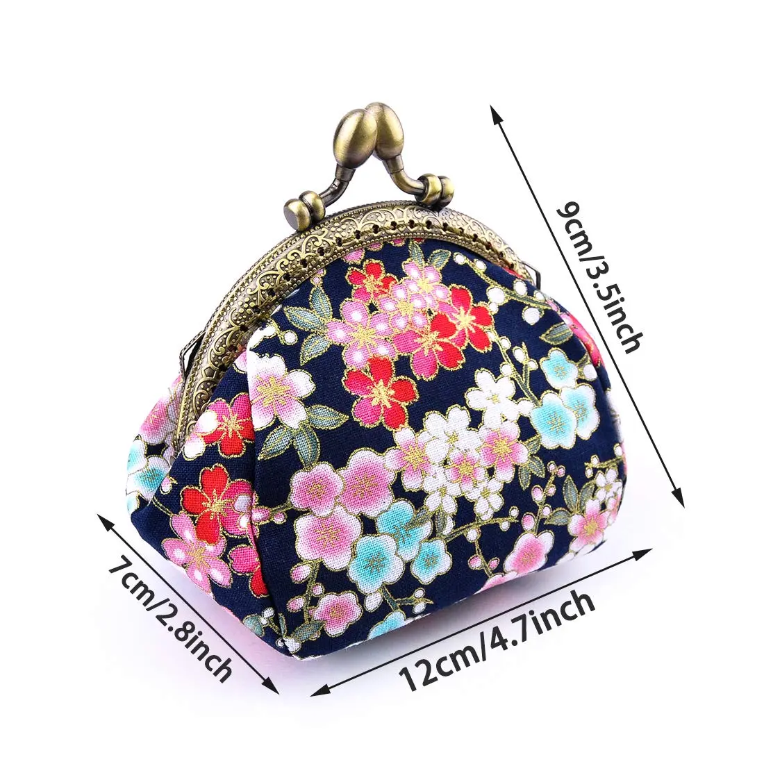 Oyachic Floral Coin Purse Navy Blue | Vintage Small Wallet with Kiss Lock Clasp (2.7x4.7x3.5in) - view 7