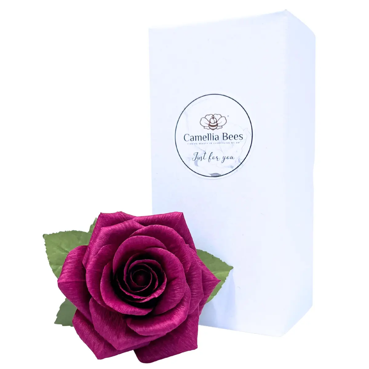 Camellia Bees Paper Rose 1st Wedding for Her Him | Handmade Deep Red Crepe Flower, Anniversary Keepsake (Dark red Burgundy) - view 2