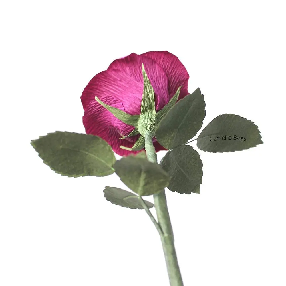 Camellia Bees Paper Rose 1st Wedding for Her Him | Handmade Deep Red Crepe Flower, Anniversary Keepsake (Dark red Burgundy) - view 3